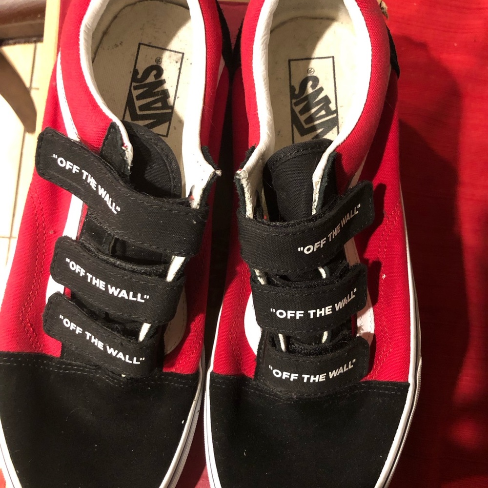 Vans Red and Black Velcro Sneakers